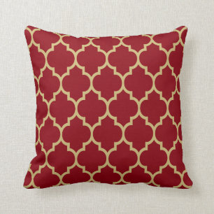 Almofada Padrão de Quatrefoil Dourado e Borgonha Reversível