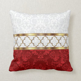 Almofada Padrão de Quatrefoil Elegante Vermelho, Branco e D
