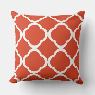 Almofada Padrão de Quatrefoil LaranjaTangerina e Branco