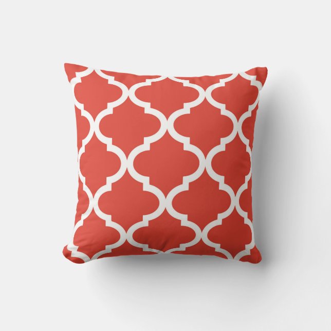 Almofada Padrão de Quatrefoil Vermelho de Posh Laranja (Frente)