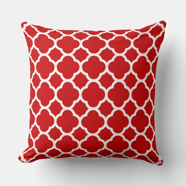 Almofada Padrão de Quatrefoil Vermelho e Branco (Frente)