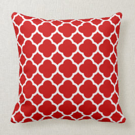 Almofada Padrão de Quatrefoil Vermelho e Branco