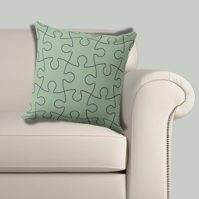 Almofada Padrão de Quebra-cabeça de Saw do Jig Verde e Roxo (Modern Green & Purple Jig Saw Puzzle Pattern Throw Pillow)