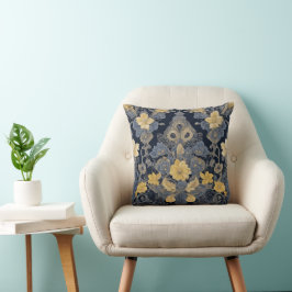 Almofada Padrão de renda floral amarelo azul vintage elegan