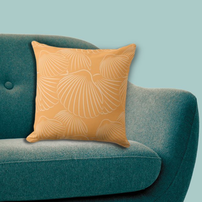 Almofada Padrão de Repetição de Contorno de Laranja de Prai (Modern Summer Beach Orange Shell Repeat Pattern Throw Pillow, Living Room)