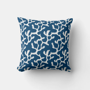 Almofada Padrão De Repetição De Coral Abstrato Azul E Branc