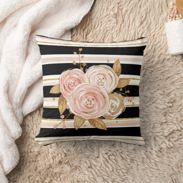 Almofada Padrão de Rosa de Dourado de Aquarela (Cobertor)