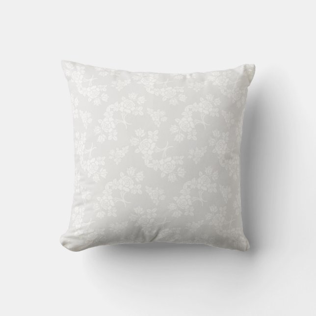 Almofada Padrão de Rosas em Branco sobre Cinza Claro e Morn (Frente)