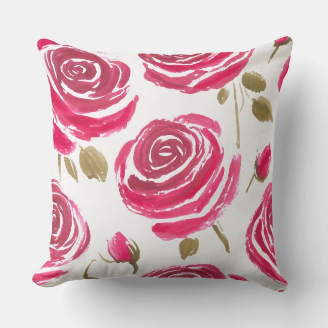 Almofada padrão de rosas pintadas de vermelho (Frente)