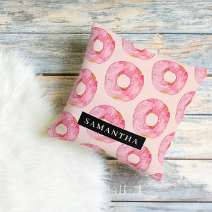 Almofada Padrão de Rosquinhas de Aquarela Rosa Moderna com 