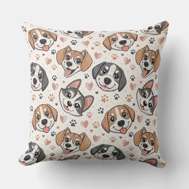 Almofada Padrão de Rosto de Cachorrinho Fofo Design para Cr (Frente)