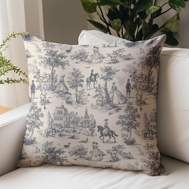 Almofada Padrão de Rua Justa de Toile de Jouy Preto Vintage