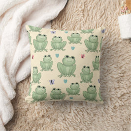 Almofada Padrão de Sapo Aquarela Sálvia Caprichosa