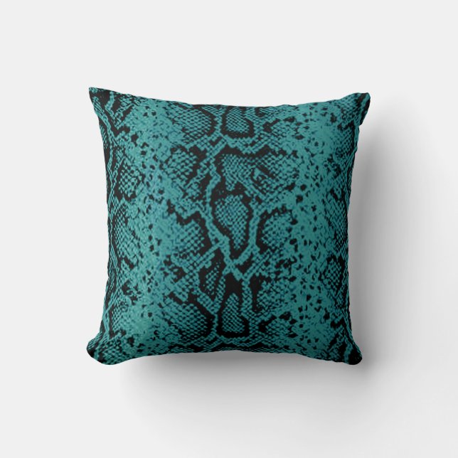 Almofada Padrão de Snakeskin Exótico| Turquesa (Frente)