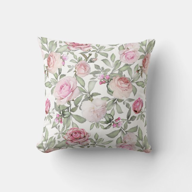 Almofada Padrão De Sobrecarga Floral De Rosa De Chic (Frente)
