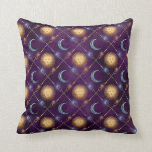 Almofada Padrão de Sol e Lua em Roxo