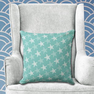 Almofada Padrão de Starfish branco no azul-lacrimogênio