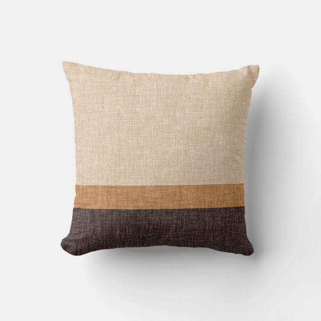 Almofada Padrão de Stripe 3 do Castanho Neutro e Caramel (Frente)