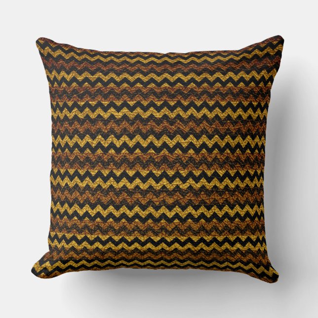 Almofada Padrão de Stripes Chevron Amarelo-Castanho (Frente)