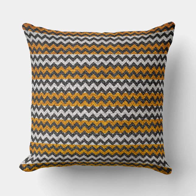 Almofada Padrão de Stripes Chevron Branco Amarelo (Frente)