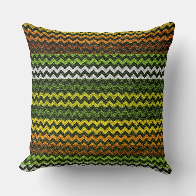 Almofada Padrão de Stripes Chevron Castanho e Verde (Frente)