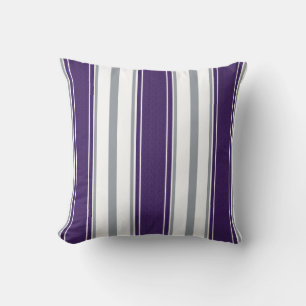 Almofada Padrão de Stripes de Cinzas Pálidas de Denim Roxo