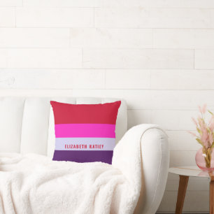 Almofada Padrão de Stripes Vermelhas, Rosa e Púrpura