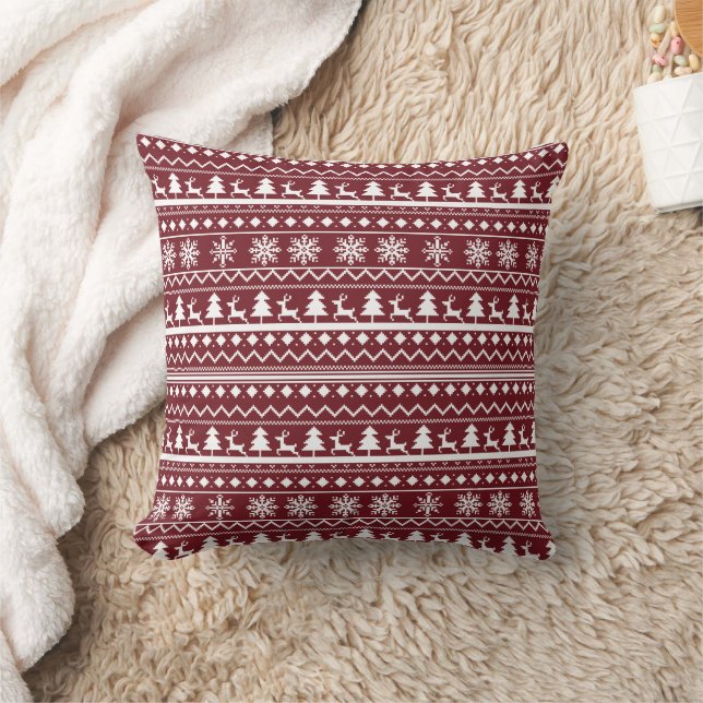 Almofada Padrão de Suéter de Natal Vermelho Clássico das Fe (Cobertor)