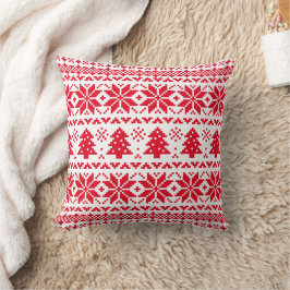 Almofada Padrão de Sweater de Natal Vermelho e Branco