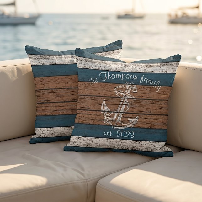Almofada Padrão de tábuas de madeira vintage personalizadas (Criador carregado)