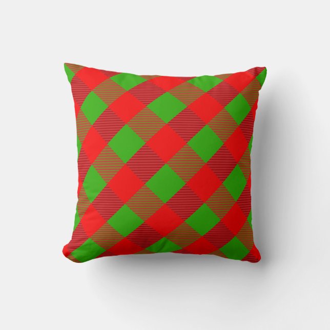 Almofada Padrão de Tartan Vermelho e Verde (Frente)