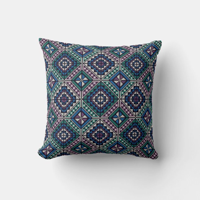Almofada Padrão de Tarteez Verde Azul e Roxo (Frente)