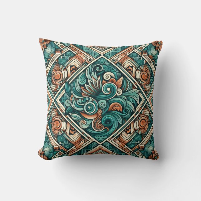 Almofada Padrão de Teal e Terracotta inspirado no asttec (Frente)