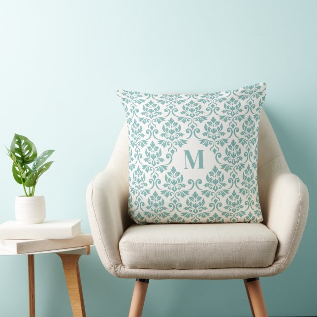 Almofada Padrão de Teal Feuille Damask (Personalizado) (Cadeira)