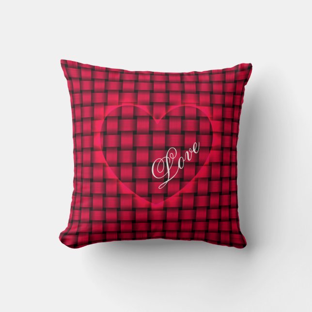 Almofada Padrão de Tear com Coração Vermelho e Rosa America (Frente)