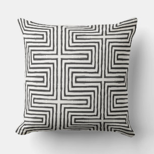 Almofada Padrão de tecido branco preto de Maze de lama afri