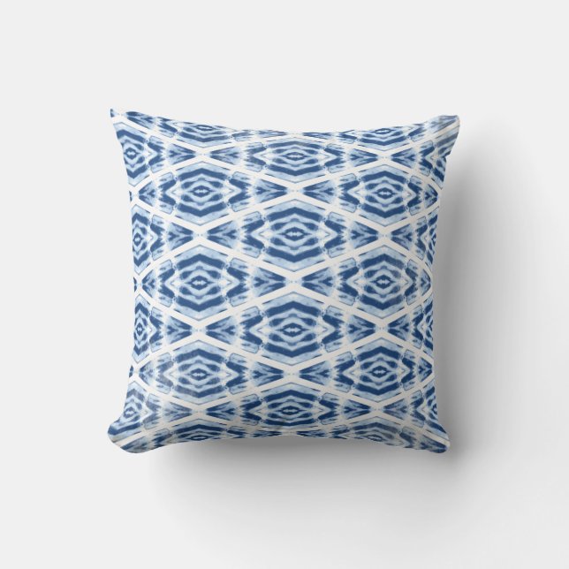Almofada Padrão de Tinta Amarrada Shibori Azul Índigo (Frente)