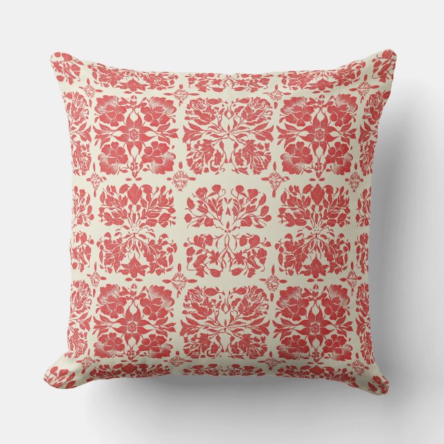 Almofada Padrão de Toile de Chinoiserie Vermelho e Branco (Frente)