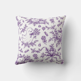 Almofada Padrão de Toile de Halloween Roxo Vintage Fantasma
