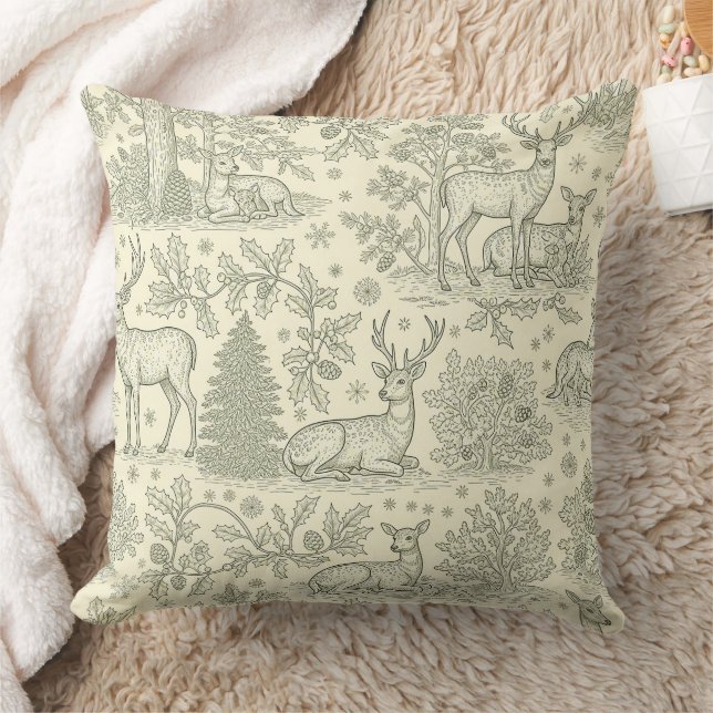 Almofada Padrão de Toile Verde País Francês com Cervo (Cobertor)