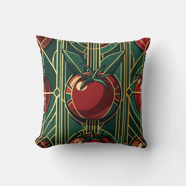 Almofada Padrão de Tomate Art Déco (Frente)