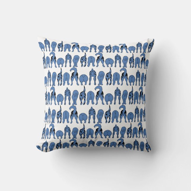 Almofada Padrão de Traseros de Cachorro Azul (Frente)