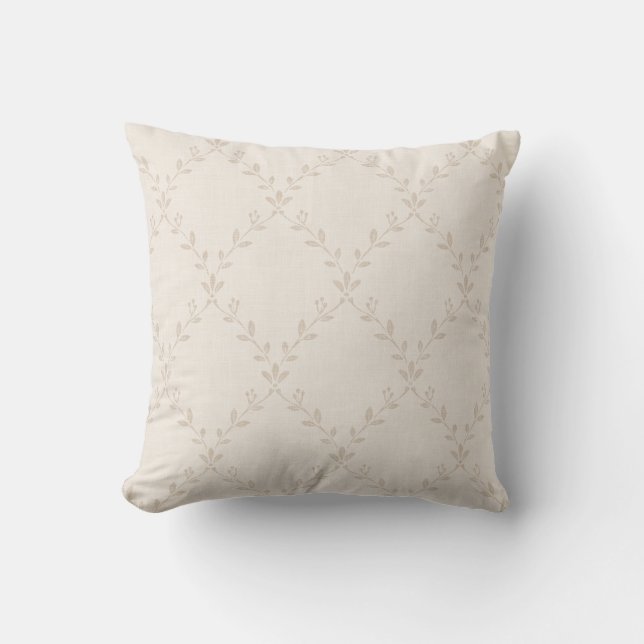 Almofada Padrão de Treliça Floral Boho Bege Macio (Frente)