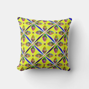 Almofada Padrão de Treliça Floral Fresca Amarelo/Azul