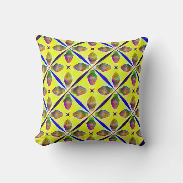 Almofada Padrão de Treliça Floral Fresca Amarelo/Azul (Frente)