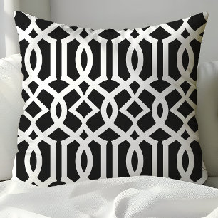 Almofada Padrão de Treliça Marroquina em Preto e Branco Chi