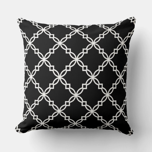 Almofada Padrão de Trevo de Quatro Folhas Preto e Branco (Frente)
