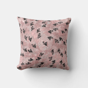 Almofada Padrão de triângulos rosa corado dourado e preto