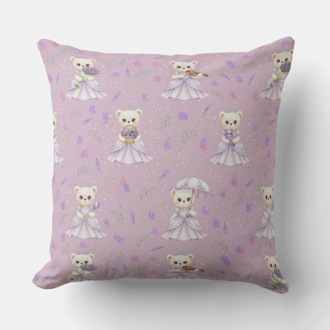 Almofada Padrão de Urso Princesa Lavanda Fofa (Frente)