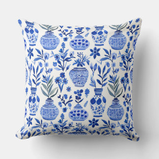 Almofada Padrão de vaso de chinoiserie azul branco verde